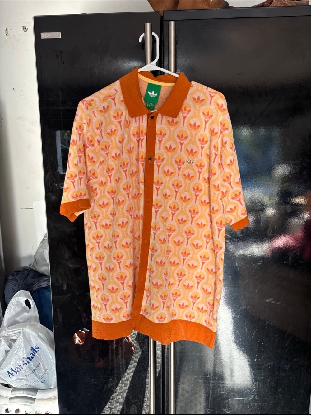 Adidas retro mens  Orange Patterned Polo Shirt